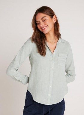 Long Sleeve | Women Bella Dahl Linen Pocket Button Down - Oasis Green