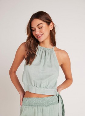 Sleeveless | Women Bella Dahl Cropped Side Tie Halter - Oasis Green