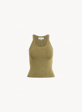 Sleeveless | Women Bella Dahl Rounded Neck Linen Jersey Tank - Dried Herb