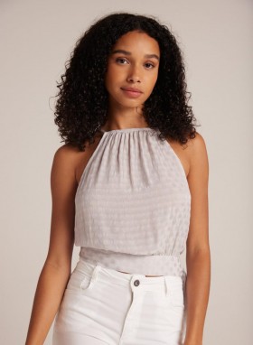 Sleeveless | Women Bella Dahl Side Tie Button Halter - Silver Pearl