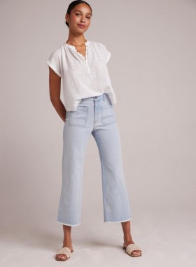  Nadrág | Női Bella Dahl Sarah Frayed Hem Wide Leg Crop - Ocean Mist Wash