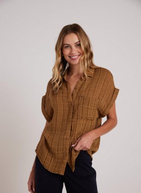  Camicia con bottoni | Camicia da donna Bella Dahl a maniche corte con tasche e bottoni - Oro topazio