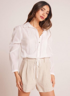  Manica lunga | Camicia da donna Bella Dahl Pintuck Crop Button Down - Bianca