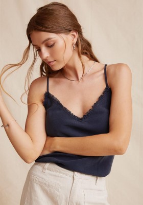  Senza maniche | Canotta sfilacciata in tencel Bella Dahl da donna - Endless Sea