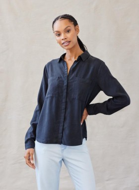  Langermet | Dame Bella Dahl To-lommer Klassisk Button Down - Vintage Svart