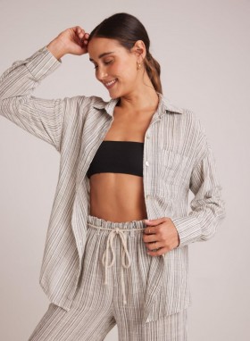  Dámske tričko s dlhým rukávom Bella Dahl s vreckom a gombíkmi - Eze Slub Stripe