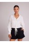  Camisa de manga larga | Camisa Bella Dahl para mujer con cintura ajustable con cordón - Blanco roto