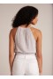 Sin mangas | Top halter con botones y lazo lateral Bella Dahl para mujer - Perla plateada