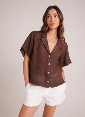  Camisa abotonada | Camisa fluida de manga corta con botones Bella Dahl para mujer - Cocoa Cabana