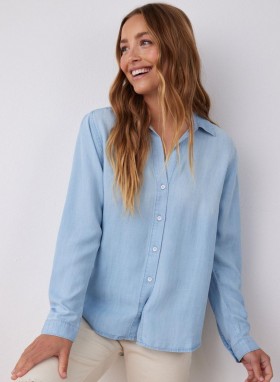  Camisa de manga larga | Camisa clásica abotonada Bella Dahl para mujer - Lavado con decolorante solar