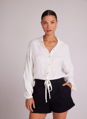  Camisa de manga larga | Camisa Bella Dahl para mujer con cintura ajustable con cordón - Blanco roto