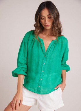  Blusa de manga larga | Blusa Bella Dahl para mujer con cuello fruncido - Verde tropical