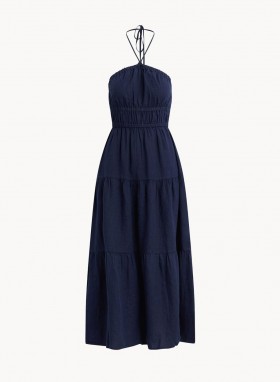  Vestidos midi | Vestido midi halter fruncido Bella Dahl para mujer - Azul marino brasileño