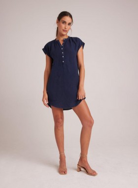  Minivestidos | Vestido Henley de manga corta Bella Dahl para mujer - Azul marino brasileño