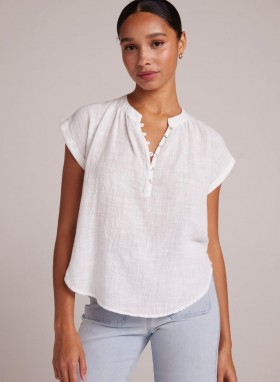  Manga corta | Blusa de manga corta con tapeta media Bella Dahl para mujer - Blanca