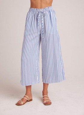  Dámské kalhoty Bella Dahl Ruffle Pas Wide Leg Crop - Bahia Breeze Stripe