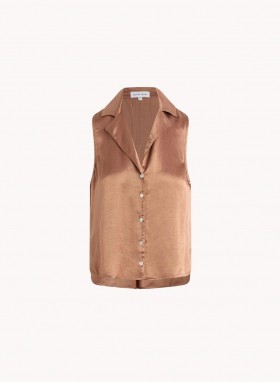  Ærmeløs | Kvinder Bella Dahl Ærmeløs Notch Collar Button Down - Curacao Kokosnød