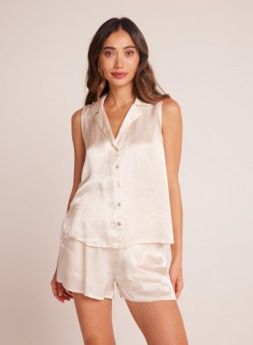  Ærmeløs | Dame Bella Dahl Ærmeløs Notch Collar Button Down - Playa Sand