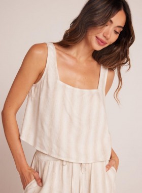 Ærmeløs | Dame Bella Dahl Tanktop med firkantet hals - Playa Sand Stripe
