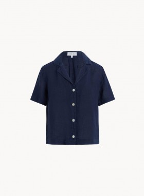  Korte mouw | Dames Bella Dahl korte mouwen flowy button down - Braziliaans marineblauw