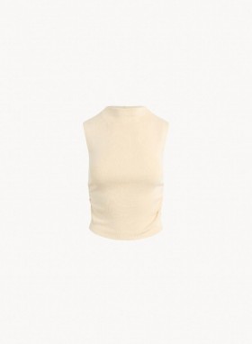  Mouwloos | Dames Bella Dahl Mock Neck Linnen Jersey Top - Seashell Sand