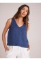  Débardeur | Top sans manches Bella Dahl pour femme, col V boutonné au dos - Bleu marine brésilien
