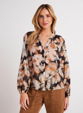  Chemise à manches longues Bella Dahl pour femme, à manches longues et fronces raglan - Imprimé floral automnal