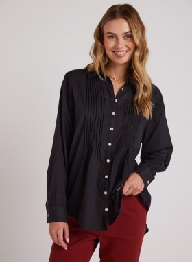  Chemise à manches longues Bella Dahl fluide à plis piqués pour femme - Noire