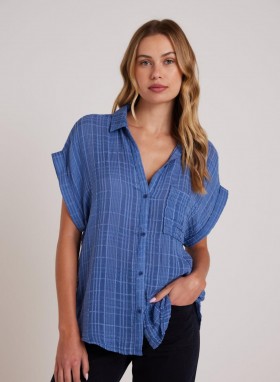  Chemise à manches longues Bella Dahl pour femme, manches courtes, poche et boutons - Indigo vif