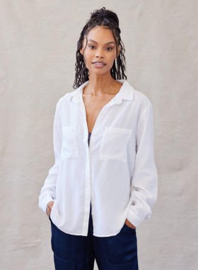 Chemise à manches longues Bella Dahl pour femme, deux poches, boutonnée classique - Blanche