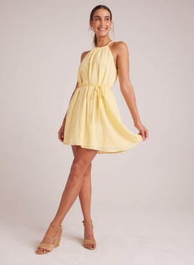  Mini-robes | Robe dos nu froncée Bella Dahl pour femme avec ceinture tressée - Jaune citron