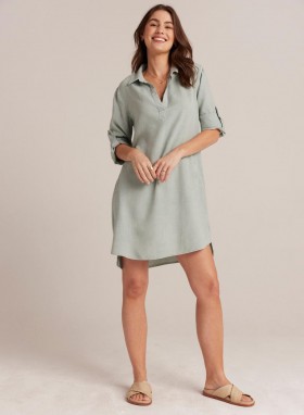  Mini-robes | Robe-chemise trapèze à manches longues Bella Dahl pour femme - Vert oasis