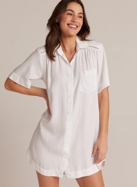  Minikleider | Bella Dahl Hemdblusenkleid mit Leitersaum für Damen – Weiß