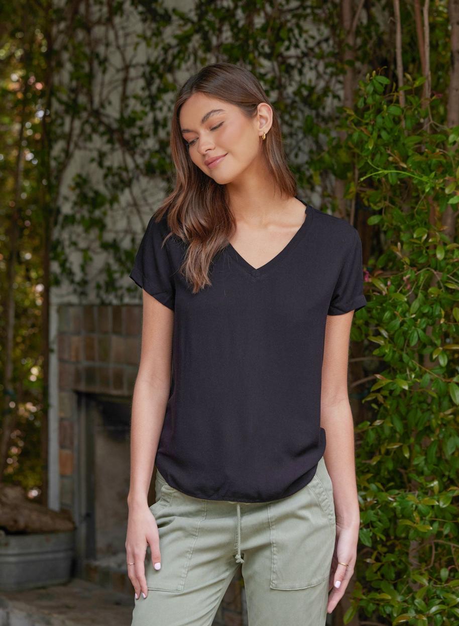 Short Sleeve | Women Bella Dahl V-Neck Tee - Vintage Black